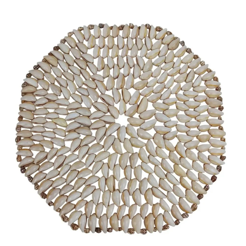 Hexagonal  COWRIE PUKA SEASHELL Placemat Trivet  Handmade Beach Decor 9 X 9